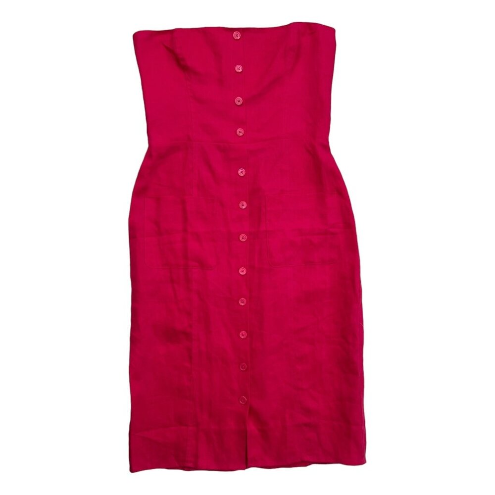 Reformation Strapless Midi Dress in Bright Fuchsia